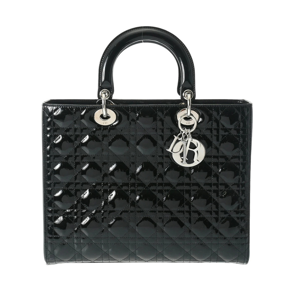 CHRISTIAN DIOR Lady Black Patent Vernis Leather Handbag